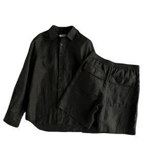 Mens Set Casual Solid Color <b>Sunscreen</b> Long Sleeved Shirt Shorts Summer Breathable Japanese Two-Piece Set Men's Clothing Unisex - Product Image 1