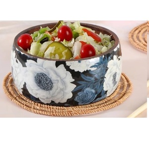 Customized Eco-Friendly Wooden Enamel Salad Serving Bowl With <b>Spoon</b> Tableware Dinnerware for <b>Soup</b> and Salad Serving Bowl - Product Image 5