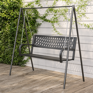 Outdoor Metal Garden <b>Swing</b> Bench With A <b>Frame</b> Stand Lattice Backrest Chain Hanging Porch Patio Furniture - Product Image 5