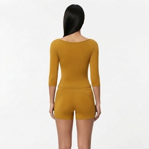 Women’s Slim Fit <b>Long</b> <b>Sleeve</b> <b>Top</b> and Shorts Set <b>Stretch</b> Activewear Fitness Training Yoga Workout Apparel Wholesale - Product Image 3