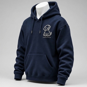 Custom Navy <b>Dog</b> Embroidery Pullover <b>Hoodie</b> Mens Casual Streetwear Hooded Sweatshirt Animal Graphic OEM ODM Wholesale Apparel Fit - Product Image 1