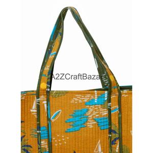 Bolsa de Mano Grande Acolchada de Algodón a Rayas Hecha a Mano, Bolsa de Lona Ecológica Personalizable para Mujer con Asa Larga, Estampado Floral para Compras - Product Image 2