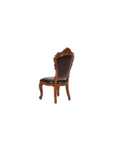 Silla de Comedor de Madera Maciza Antigua de Lujo con Tapicería de Cuero Acolchado, Marco Tallado, Estilo Barroco Clásico, Muebles para Restaurante - Product Image 4
