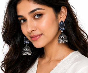 Factory Wholesale Oxidized <b>Silver</b> Jhumka <b>Earrings</b> for Women Pear Shape Monalisa Stone Ethnic Indian <b>Dangle</b> <b>Earrings</b> - Product Image 2