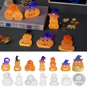 Halloween Hat Devil Pumpkin Candle Power Strip Three Pumpkin Candlestick <b>Mold</b> <b>Resin</b> Candle <b>Silicone</b> <b>Mold</b> - Product Image 1