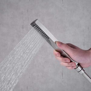 Rubinetto a cascata autoportante per vasca da bagno, montaggio a pavimento, in nichel spazzolato, con doccetta - Product Image 5