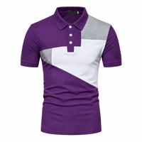 Kaos Pria Warna Blok 100% Katun Bernapas Lengan Pendek Kasual Logo Depan