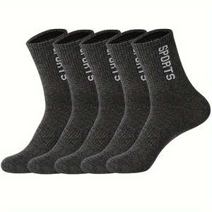 5 paires de chaussettes de sport bleues respirantes pour adultes, avec revers jacquard à lettres, idéales pour la course à pied - Product Image 4