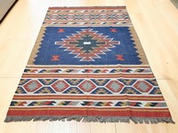 Handmade Kilim Area Rug Geometric Pattern Flatweave Wool Acrylic Rectangle Living Room Boho Tribal Style Jute Backing
