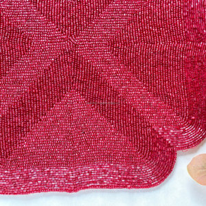 Red Round <b>Beaded</b> <b>Placemat</b> with White Bow Border Christmas Table Decor Non Slip Fabric Mat 400mm Diameter - Product Image 4