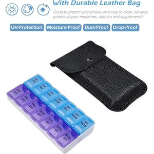 Portapillole Portatile in Pelle PU, Organizzatore Settimanale AM PM, Custodia da Viaggio per Uomo/Donna, 2 Volte al Giorno, Astuccio Porta Medicinali - Product Image 2