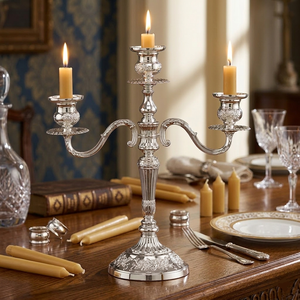 Vintage Style <b>Silver</b> Plated Candelabra 3-Light Candle Stand Ornate Decorative Metal Candelabrum for Event Rental & Party Decor - Product Image 3