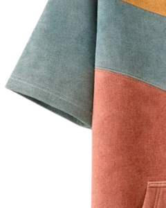 เสื้อฮู้ดแขนสั้นผู้ชาย สีมัสตาร์ด เทอล และสีน้ำตาลสนิม แบบคัลเลอร์บล็อก ผ้าฝ้ายฟลีซ สไตล์ลำลอง สตรีทแวร์ มีกระเป๋าจิงโจ้ - Product Image 4