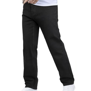 Jeans de mezclilla tejida de corte recto y ajuste regular para hombre, cintura media, casuales, de algodón, color liso, de tela gruesa, estilo urbano, lavado regular, para otoño - Product Image 5