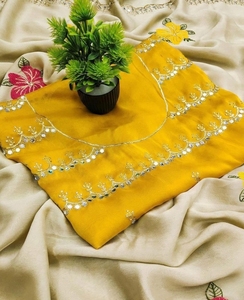 Sari indien traditionnel en soie, rayonne et viscose, tissu léger et transparent pour mariage - Product Image 2