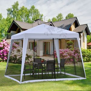 Tenda a baldacchino grigia 10x10 per esterni con gambe inclinate e pareti laterali in rete, ideale per matrimoni, feste e protezione solare per patio - Product Image 2