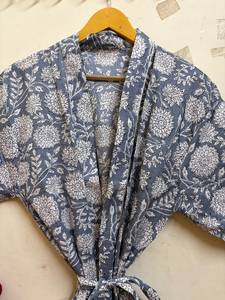 Bata Kimono Ligera de Algodón Floral con Cuello en V y Cordón Ajustable para Mujer, Transpirable, Suave, para Spa, Playa o Descanso - Product Image 3