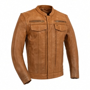 Blouson de moto en cuir marron de haute qualité pour homme, manches longues, respirant, coupe-vent, hiver, logo personnalisable sur le devant - Product Image 4