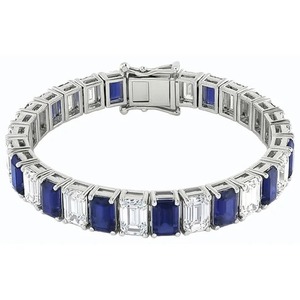 Bracelet tennis en saphir bleu taille émeraude, bijou neuf - Product Image 1