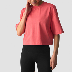 T-shirt court pour femme 100% coton, coupe ample, manches courtes, col rond, couleur unie, style streetwear oversize - Product Image 3