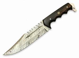 Couteau de cuisine utilitaire artisanal en acier Damas avec manche en bois foncé, outil de préparation - Product Image 1