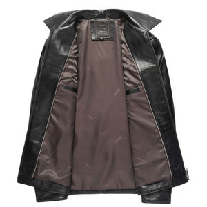 OEM 2026 Men Casual Coated Leather Jackets 100% <b>Genuine</b> Leather Stand Collar Embroidery Distressed Brown Winter Fashion - Product Image 3