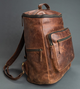 Vintage Stylish 100% Genuine <b>Leather</b> Material Daypack Bag New Fashion Unisex Genuine <b>Leather</b> Brown Color Rucksack <b>Large</b> Capacity - Product Image 6