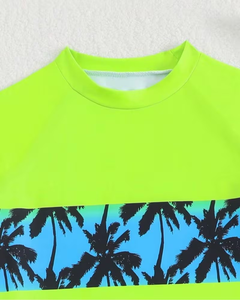 Tropical Palm Print Boys Swim Set Green Short Sleeve Top and Shorts Casual Summer Outfit - Product Image 3