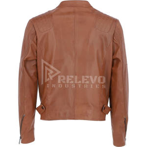 Veste en cuir Cafe Racer pour homme, veste de moto en cuir véritable, coupe slim minimaliste - Product Image 4