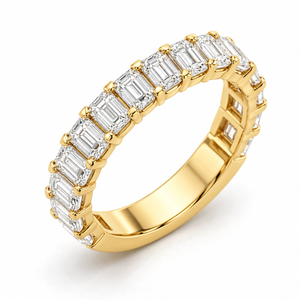 Bague de mariage demi-éternité classique en or jaune 14 carats avec diamant de laboratoire taille émeraude 2,55 carats, certifiée IGI, bijoux personnalisés OEM - Product Image 1