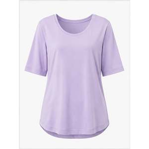 เสื้อยืดผู้หญิงสีลาเวนเดอร์ คอกว้าง แขนยาวระดับข้อศอก ทรงหลวม ชายเสื้อสูงต่ำ รุ่น WTS-0039 - Product Image 1