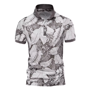 เสื้อโปโลพิมพ์ลายดีไซน์สำหรับผู้ชายคุณภาพเยี่ยม แขนสั้นสำหรับฤดูร้อน ผ้าไม่ยับ แฟชั่นทันสมัย ลายใบไม้ พิมพ์ลายลำลอง - Product Image 1