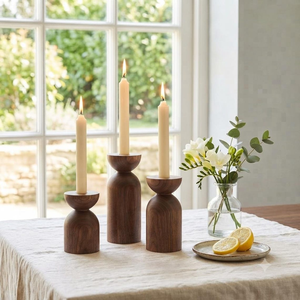 Porte-bougies coniques en bois massif faits à la main, style scandinave, rustiques, décoratifs, pour table - Product Image 6