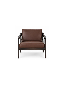 Modern <b>Leather</b> Armchair Solid Wood Frame Brown Upholstered Living Room <b>Chair</b> Comfortable Leisure Furniture - Product Image 1