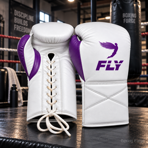 Fly White Leather <b>Boxing</b> <b>Gloves</b> with Purple Accents Lace-Up Training <b>Gloves</b> for <b>Boxing</b> Unisex 14 Years & Up - Product Image 5