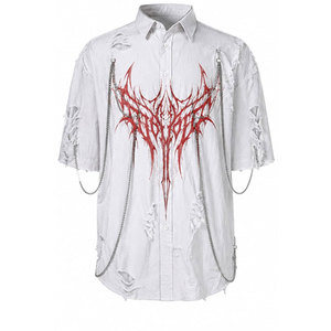 เสื้อเจอร์ซีย์สีดำทรงโอเวอร์ไซส์สไตล์โกธิค แขนสั้น ผ้าฝ้าย 100% แต่งโซ่ ดีเทลขาดๆ แบบไฮสตรีท - Product Image 5