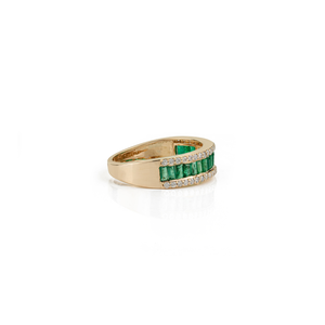 Exclusive Trendy Design 0.92 Ct. Emerald & Diamond Half Eternity Band <b>Ring</b> K14 Pure Yellow Gold Bulk Order Jewelry Wholesaler - Product Image 5
