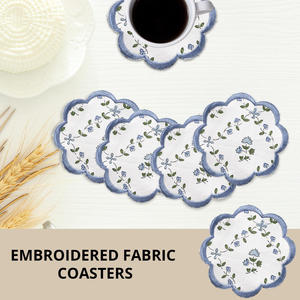 Nouvel Arrivage – Sous-verres de Luxe en Lin Imprimés à la Main et Brodés à Volants – Bleu Ciel, Bleu Pigeon Classique – Vente en Gros - Product Image 2