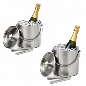 Seau à glace de luxe fait main avec pinces, en acier inoxydable à double paroi, isotherme, pour refroidisseur à vin, idéal pour bar à domicile et décoration de fêtes de mariage - Product Image 6