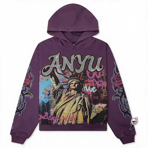 Sudadera con Capucha Naranja de Viaje con Logotipo Personalizado de Alta Calidad para Hombre, Sudadera Oversize de Forro Polar con Aplique de Estrella en la Espalda, Estilo Casual Urbano para Otoño - Product Image 3
