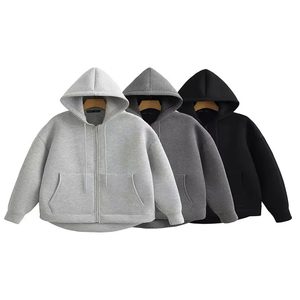 Sweat à capuche zippé uni pour homme, 100% coton, durable, hiver, avec fermetures éclair métalliques et doublure polaire côtelée lisse - Product Image 2