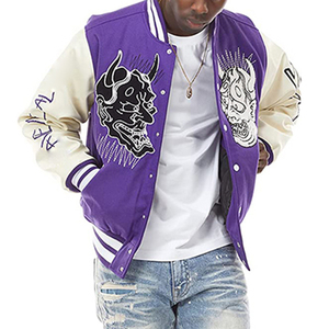 Veste de sport violette pour homme avec motif démon brodé, style streetwear, coupe classique, col rabattu - Product Image 4
