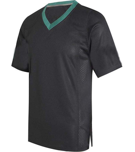 Maillot de football noir à col rond et manches courtes pour homme, respirant, en maille, grande taille, coupe classique, hiver/été, couleur unie, vente en gros - Product Image 1