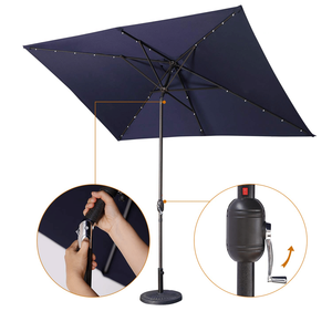 6.5 blu Navy impermeabile Ft. X 10 Ft. Ombrello da Patio rettangolare 26 luci solari a LED pulsante inclinazione manovella 6.5 Ft. X 10 Ft. - Product Image 2