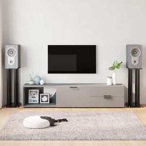 Soportes para Altavoces de Cine en Casa de Vidrio Templado Negro de 2 Piezas, Diseño de 4 Pilares - Product Image 1