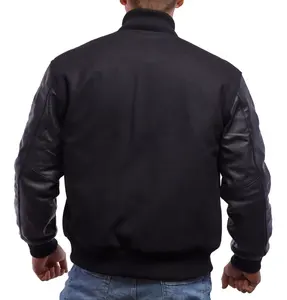 Chaqueta de béisbol personalizada con mangas de lana y cuero en negro para hombre / Chaqueta de fútbol americano personalizada para estudiante - Product Image 5