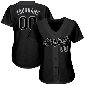 Uniforme de baseball personnalisé noir à rayures fines noir-gris, maillot à manches courtes avec rayures et boutons, pour les jeux en extérieur. - Product Image 2