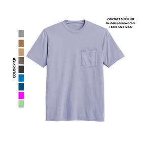 Verano 100% algodón orgánico suave sólido manga corta Jersey cuello redondo bolsillo delantero camiseta hombres camiseta mejor precio camisetas - Product Image 2