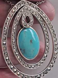 Pendentif vintage en argent sterling marqué avec turquoise, fait main, bijoux en pierres précieuses, élégant, pour femme, vente en gros, export - Product Image 6