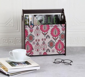 wooden Desk Organizer Durable Office Desk Wooden <b>Magazine</b> Storage <b>Box</b> With Pink Floral Pattern Rectangle Shape For Living Room - Product Image 1